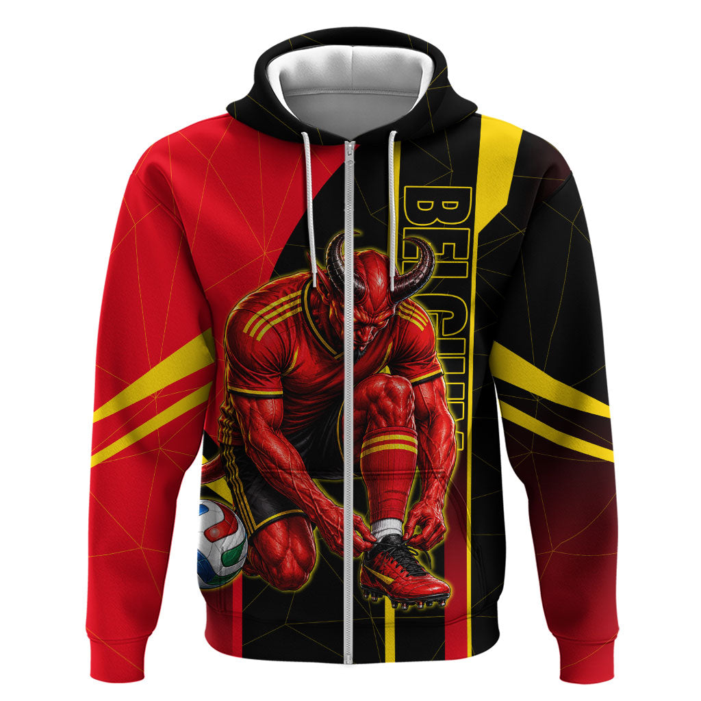 Personalized Belgium Soccer Red Devils Mascot Zip Hoodie Royal Belgian Football Geometric Simple Style