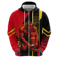 Personalized Belgium Soccer Red Devils Mascot Zip Hoodie Royal Belgian Football Geometric Simple Style