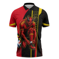Personalized Belgium Soccer Red Devils Mascot Zipper Polo Shirt Royal Belgian Football Geometric Simple Style