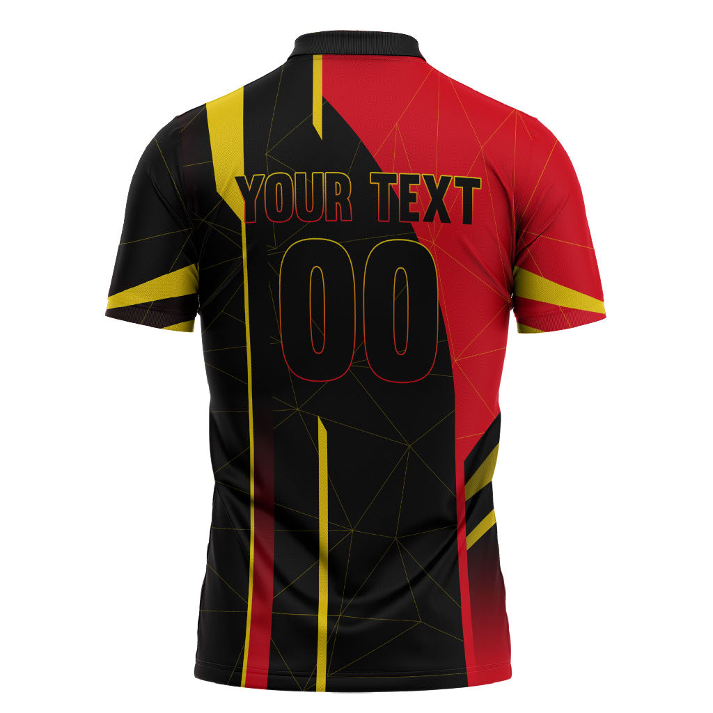 Personalized Belgium Soccer Red Devils Mascot Zipper Polo Shirt Royal Belgian Football Geometric Simple Style