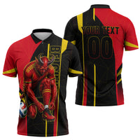 Personalized Belgium Soccer Red Devils Mascot Zipper Polo Shirt Royal Belgian Football Geometric Simple Style