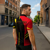 Personalized Belgium Soccer Red Devils Mascot Zipper Polo Shirt Royal Belgian Football Geometric Simple Style