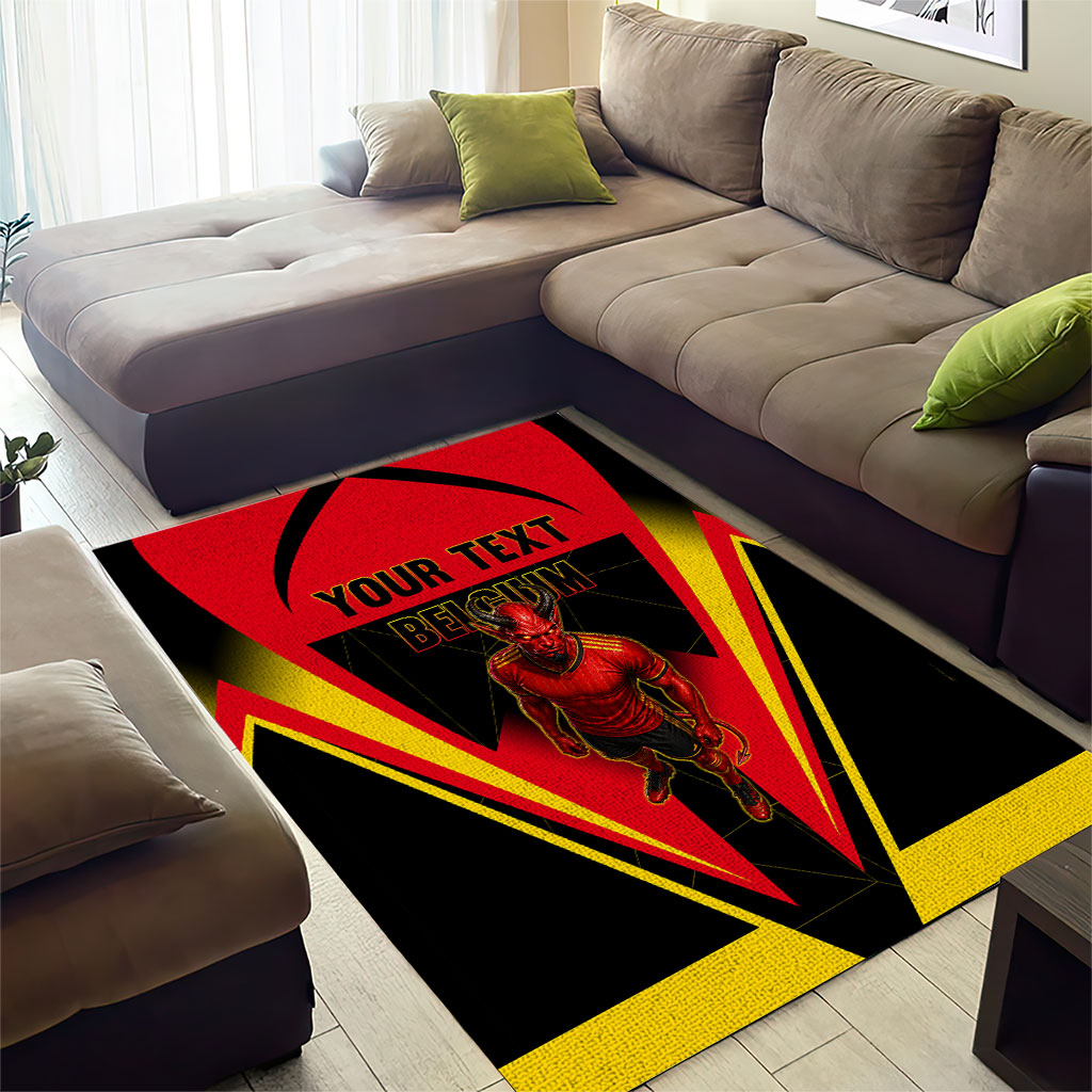Personalized Belgium Soccer Area Rug Belgian Football Pride Red Devils Mascot
