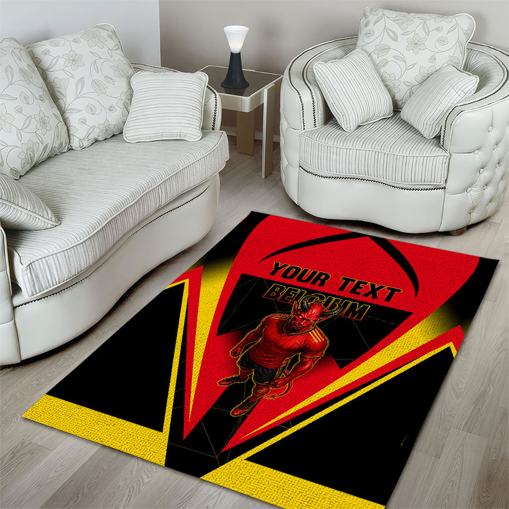 Personalized Belgium Soccer Area Rug Belgian Football Pride Red Devils Mascot