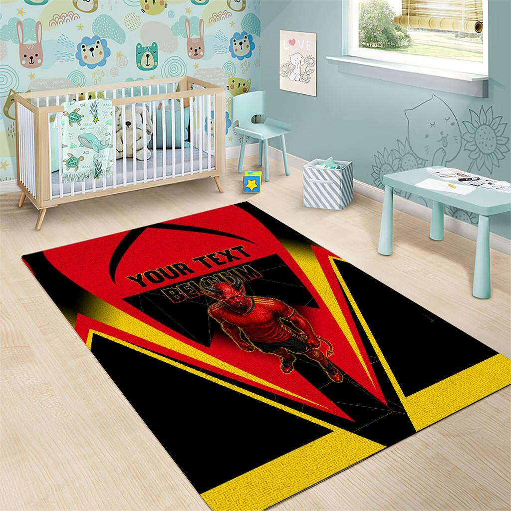 Personalized Belgium Soccer Area Rug Belgian Football Pride Red Devils Mascot