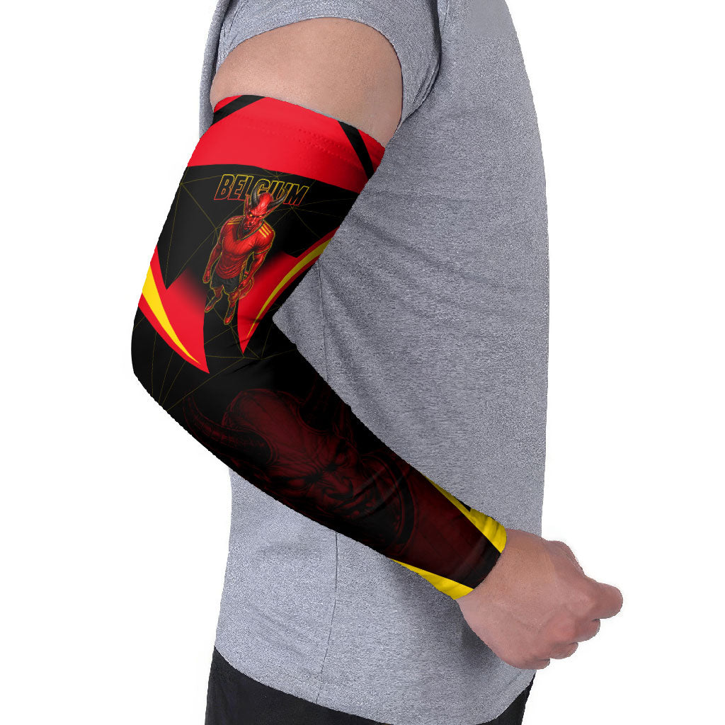 Personalized Belgium Soccer Arm Sleeves Belgian Football Pride Red Devils Mascot