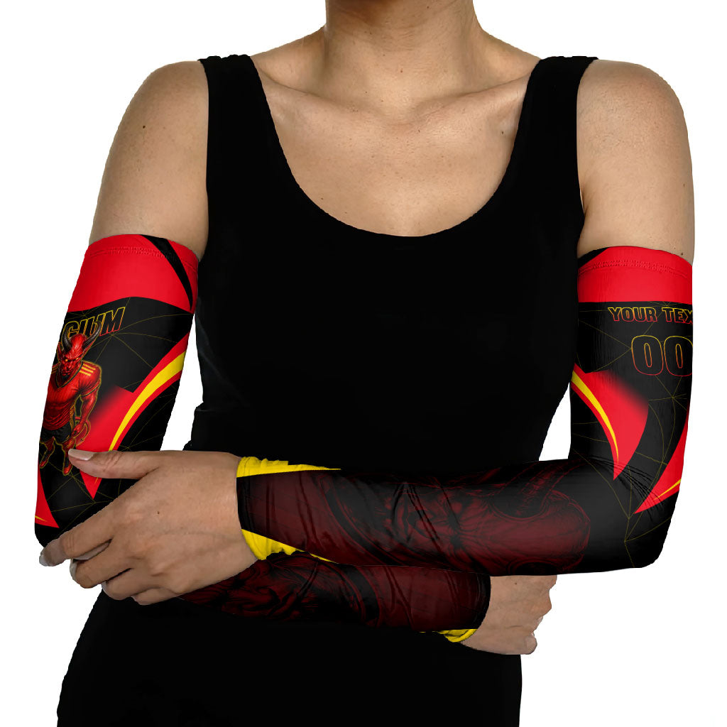 Personalized Belgium Soccer Arm Sleeves Belgian Football Pride Red Devils Mascot