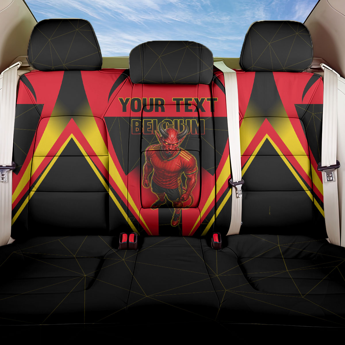 Personalized Belgium Soccer Back Car Seat Cover Belgian Football Pride Red Devils Mascot