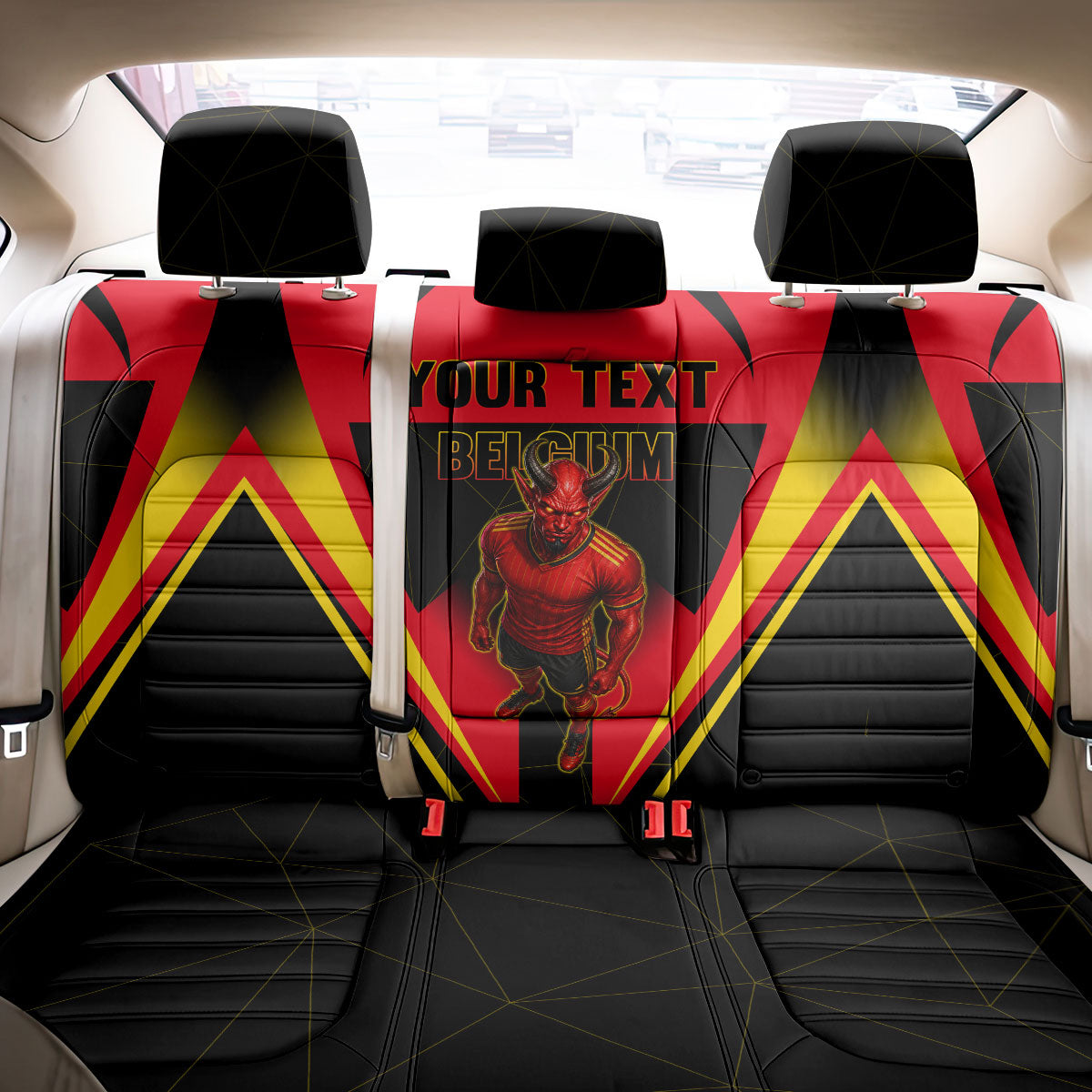 Personalized Belgium Soccer Back Car Seat Cover Belgian Football Pride Red Devils Mascot