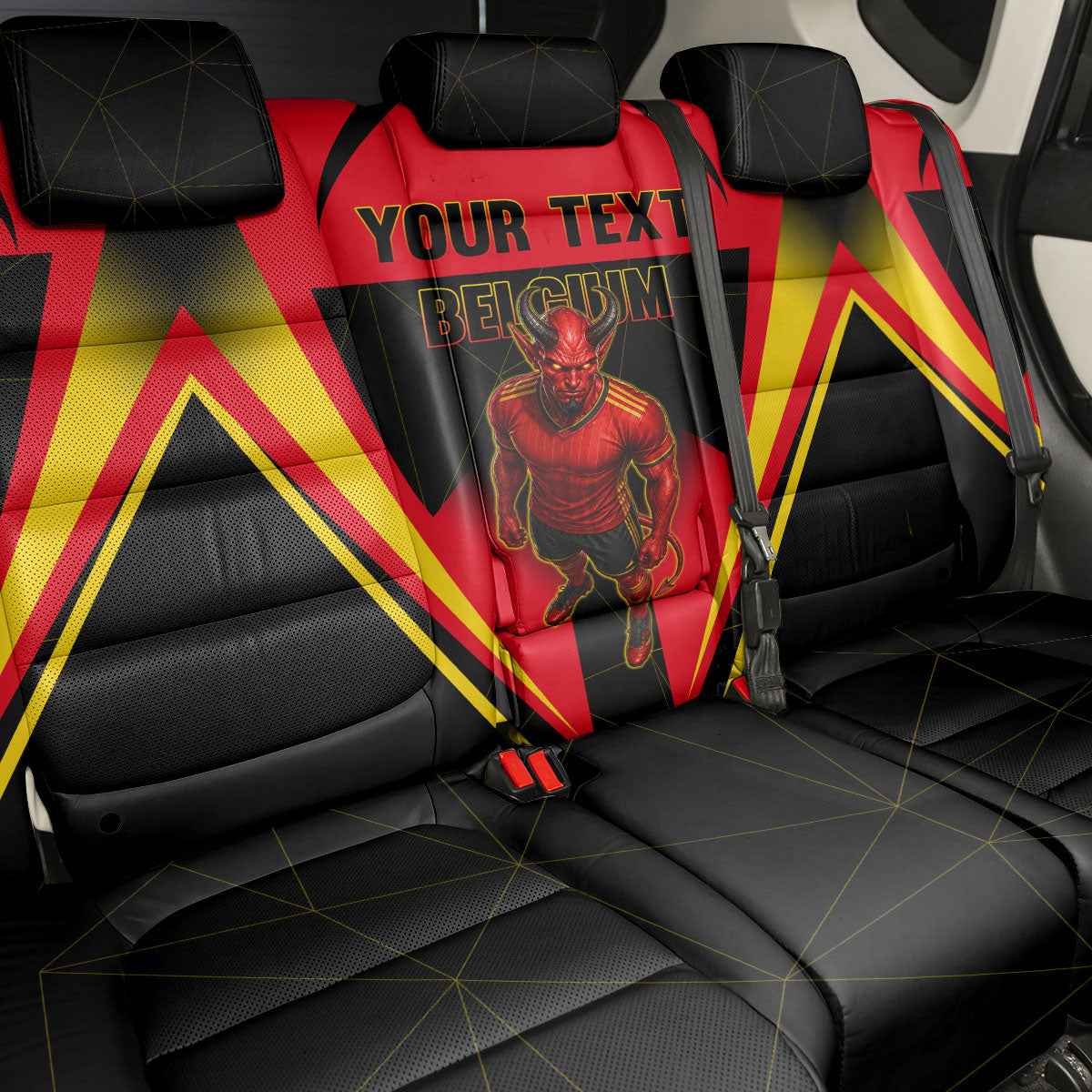 Personalized Belgium Soccer Back Car Seat Cover Belgian Football Pride Red Devils Mascot