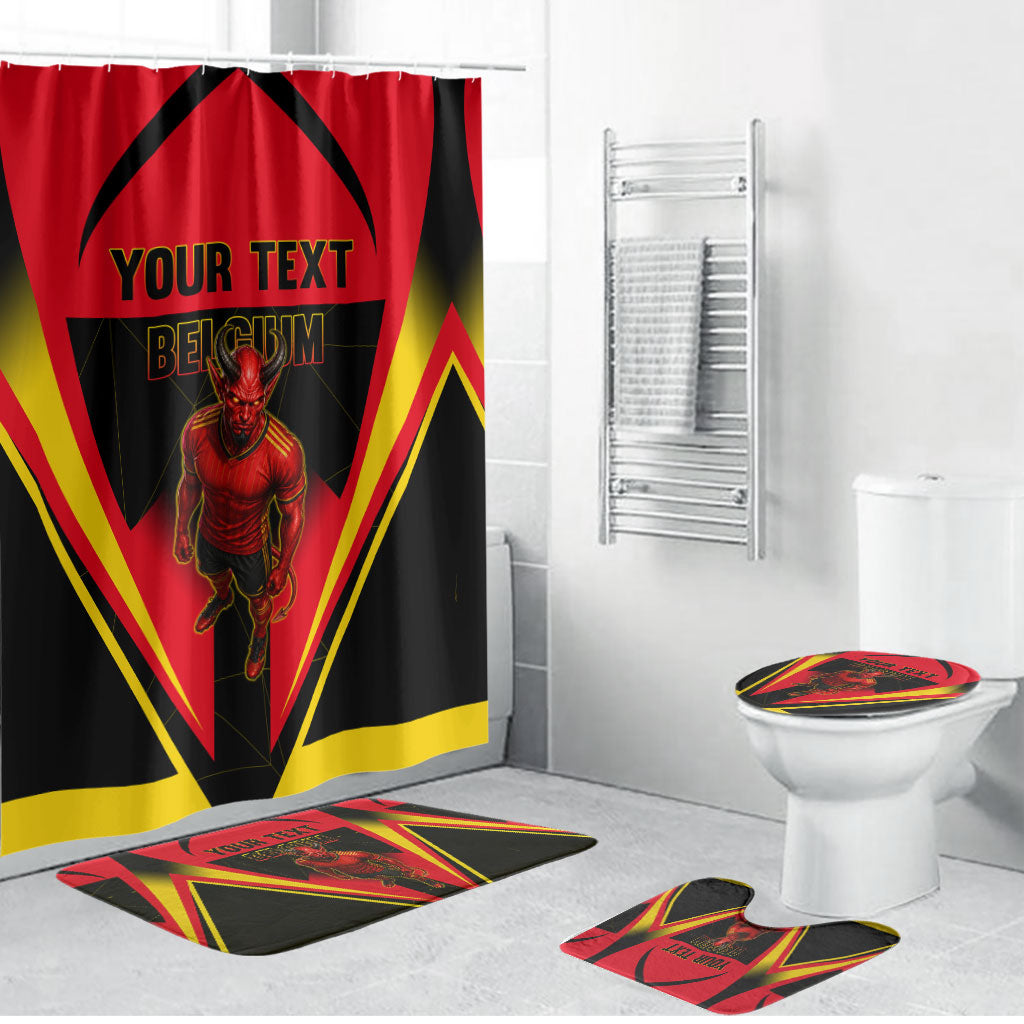 Personalized Belgium Soccer Bathroom Set Belgian Football Pride Red Devils Mascot