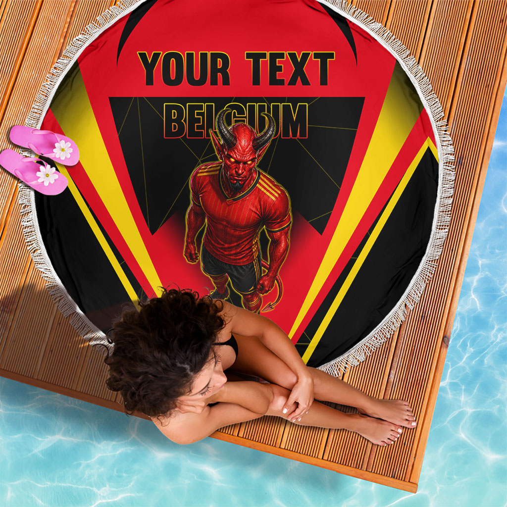 Personalized Belgium Soccer Beach Blanket Belgian Football Pride Red Devils Mascot