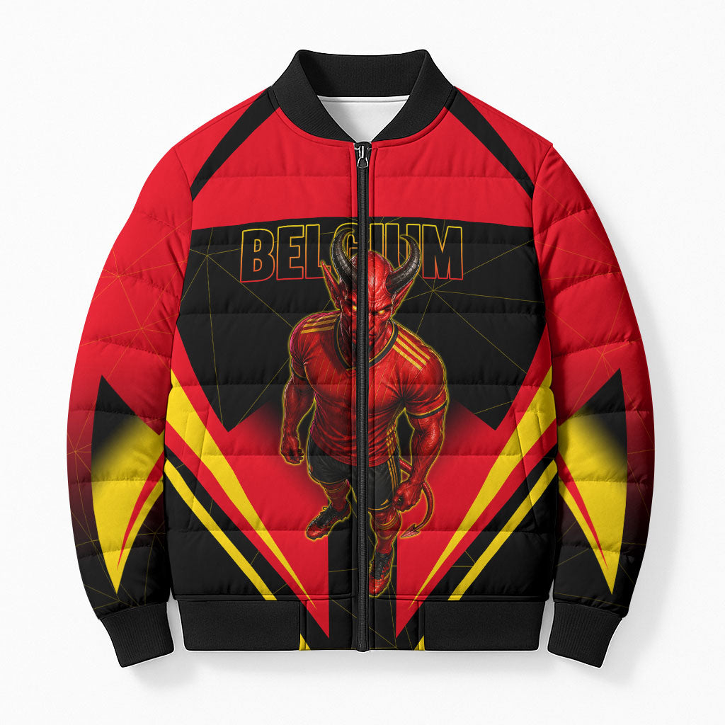 Personalized Belgium Soccer Bomber Puffer Jacket Belgian Football Pride Red Devils Mascot