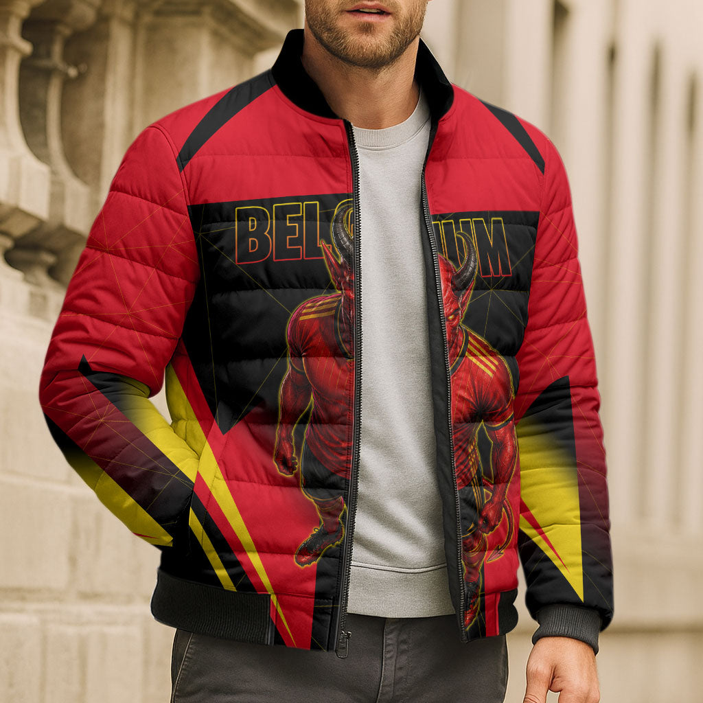 Personalized Belgium Soccer Bomber Puffer Jacket Belgian Football Pride Red Devils Mascot