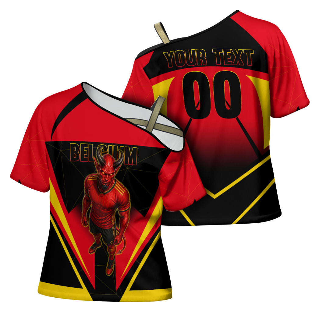 Personalized Belgium Soccer Cross Shoulder Shirt Belgian Football Pride Red Devils Mascot