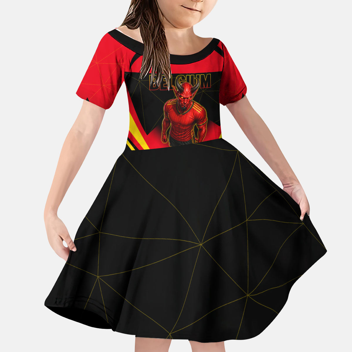 Personalized Belgium Soccer Kid Short Sleeve Dress Belgian Football Pride Red Devils Mascot