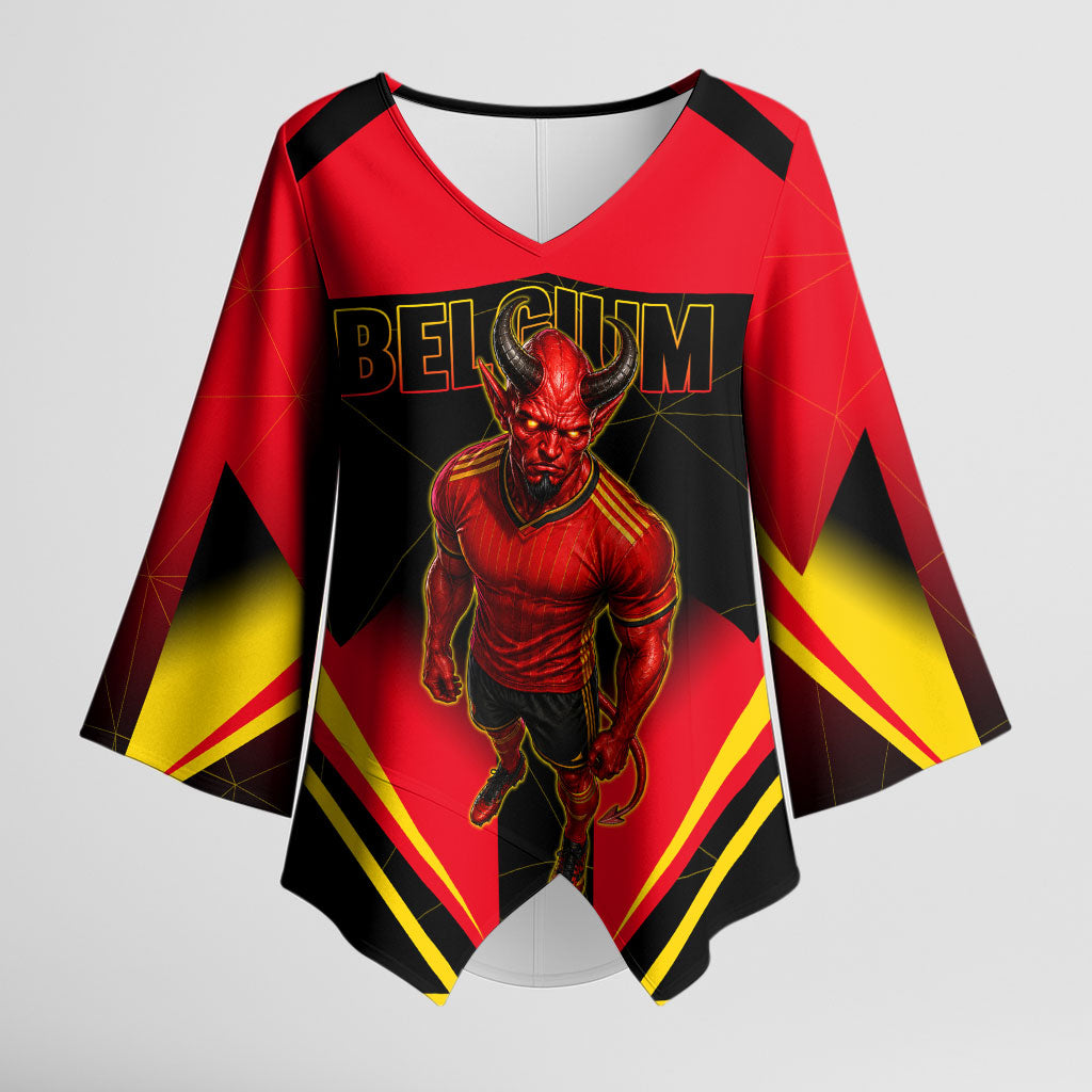 Personalized Belgium Soccer Kimono Sleeve Blouse Belgian Football Pride Red Devils Mascot