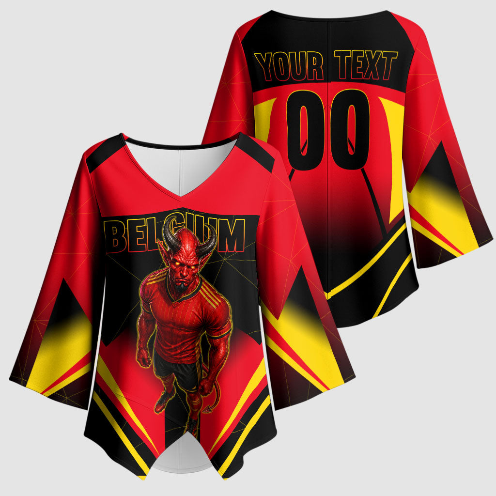 Personalized Belgium Soccer Kimono Sleeve Blouse Belgian Football Pride Red Devils Mascot