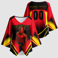 Personalized Belgium Soccer Kimono Sleeve Blouse Belgian Football Pride Red Devils Mascot