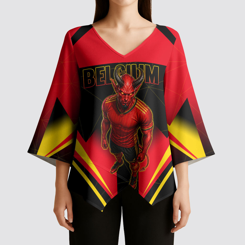 Personalized Belgium Soccer Kimono Sleeve Blouse Belgian Football Pride Red Devils Mascot