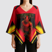 Personalized Belgium Soccer Kimono Sleeve Blouse Belgian Football Pride Red Devils Mascot