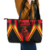 Personalized Belgium Soccer Leather Tote Bag Belgian Football Pride Red Devils Mascot