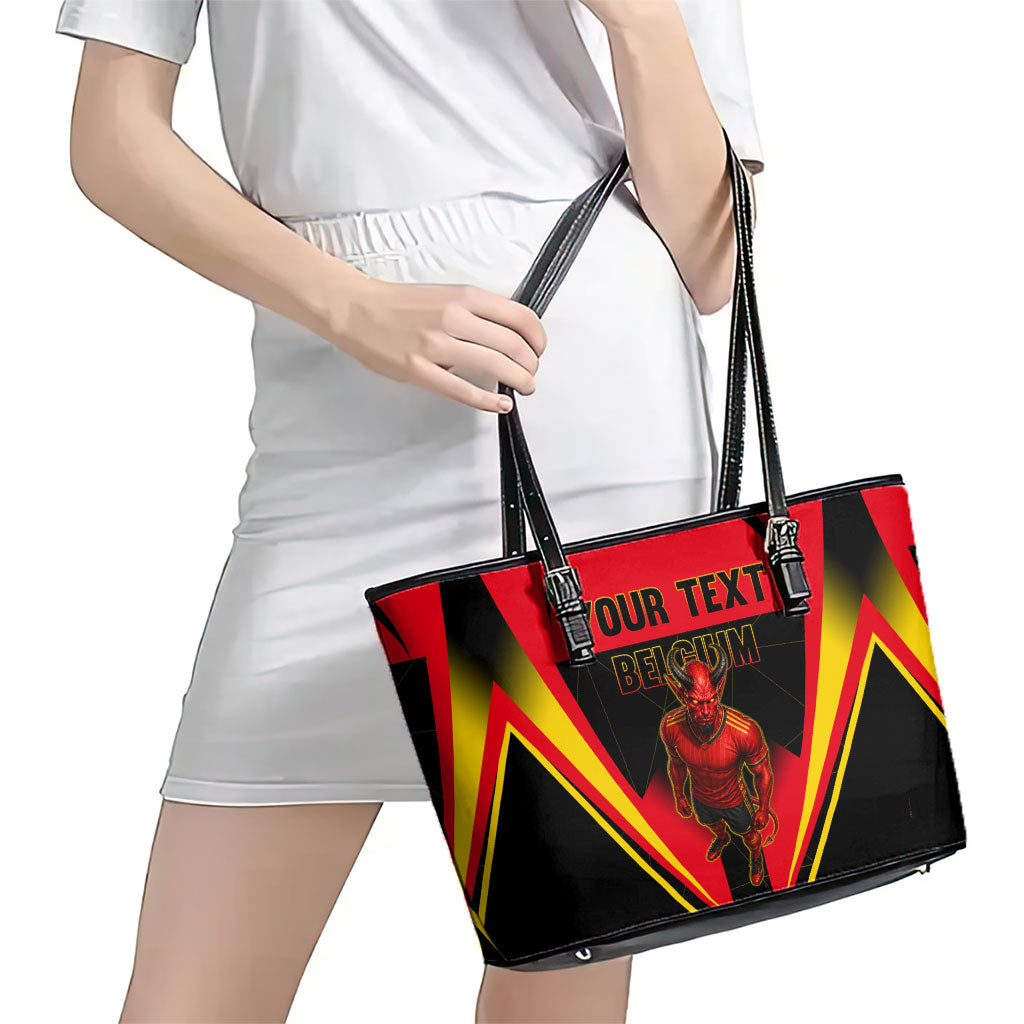 Personalized Belgium Soccer Leather Tote Bag Belgian Football Pride Red Devils Mascot