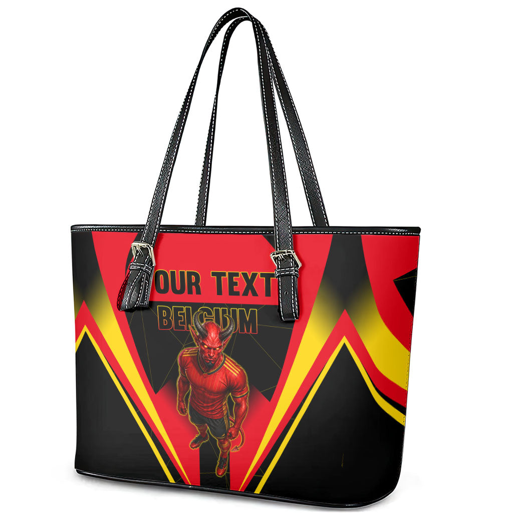 Personalized Belgium Soccer Leather Tote Bag Belgian Football Pride Red Devils Mascot