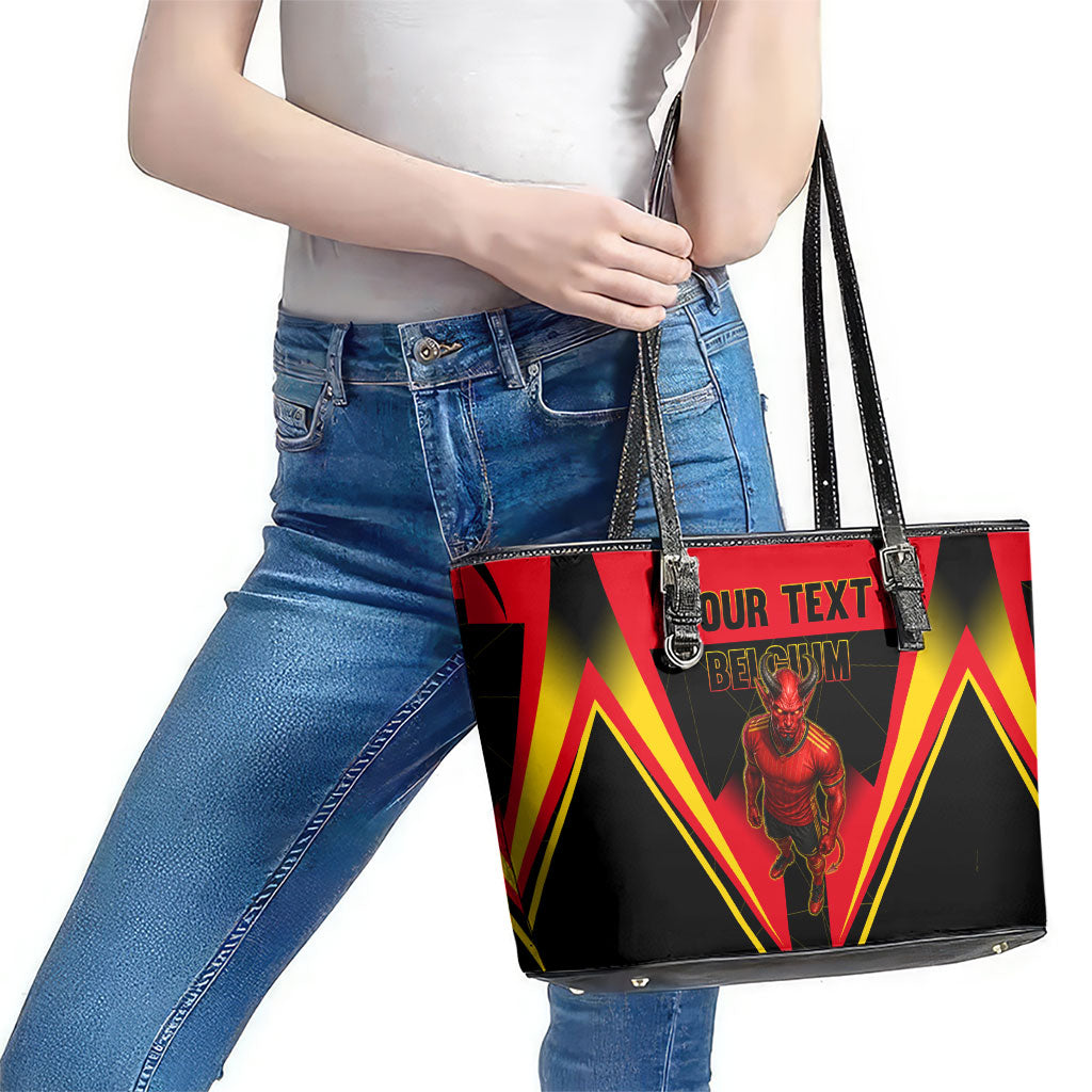 Personalized Belgium Soccer Leather Tote Bag Belgian Football Pride Red Devils Mascot
