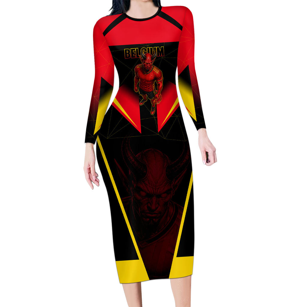Personalized Belgium Soccer Long Sleeve Bodycon Dress Belgian Football Pride Red Devils Mascot