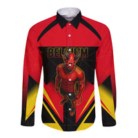Personalized Belgium Soccer Long Sleeve Button Shirt Belgian Football Pride Red Devils Mascot