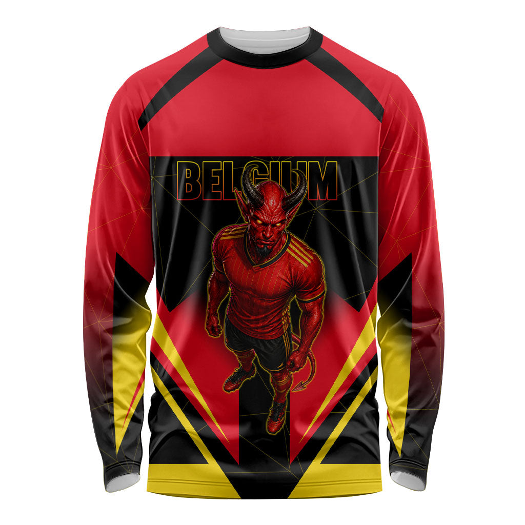 Personalized Belgium Soccer Long Sleeve Shirt Belgian Football Pride Red Devils Mascot