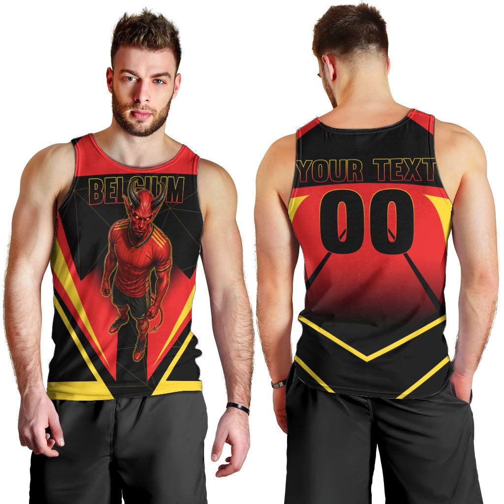 Personalized Belgium Soccer Men Tank Top Belgian Football Pride Red Devils Mascot