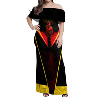 Personalized Belgium Soccer Off Shoulder Maxi Dress Belgian Football Pride Red Devils Mascot