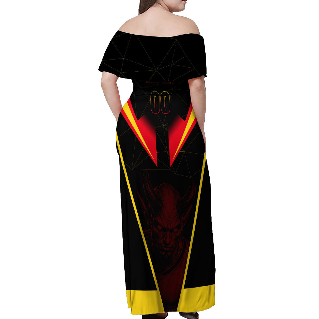 Personalized Belgium Soccer Off Shoulder Maxi Dress Belgian Football Pride Red Devils Mascot
