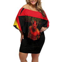 Personalized Belgium Soccer Off Shoulder Short Dress Belgian Football Pride Red Devils Mascot