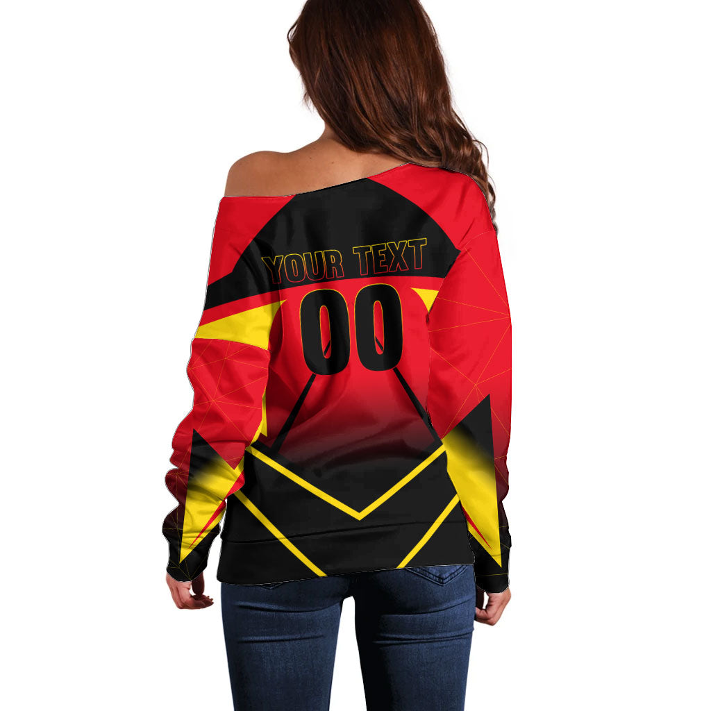 Personalized Belgium Soccer Off Shoulder Sweater Belgian Football Pride Red Devils Mascot