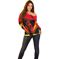 Personalized Belgium Soccer Off Shoulder Sweater Belgian Football Pride Red Devils Mascot