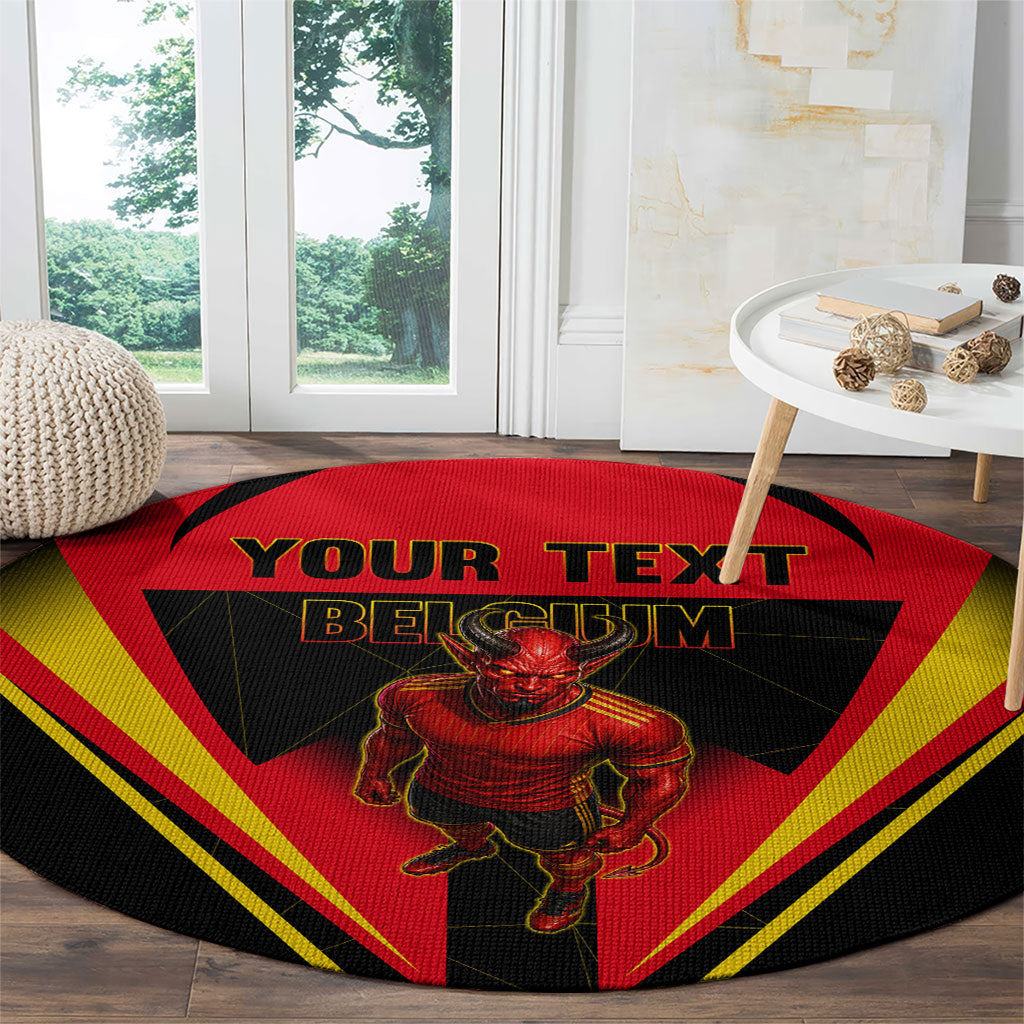 Personalized Belgium Soccer Round Carpet Belgian Football Pride Red Devils Mascot