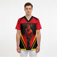 Personalized Belgium Soccer Scrub Top Belgian Football Pride Red Devils Mascot