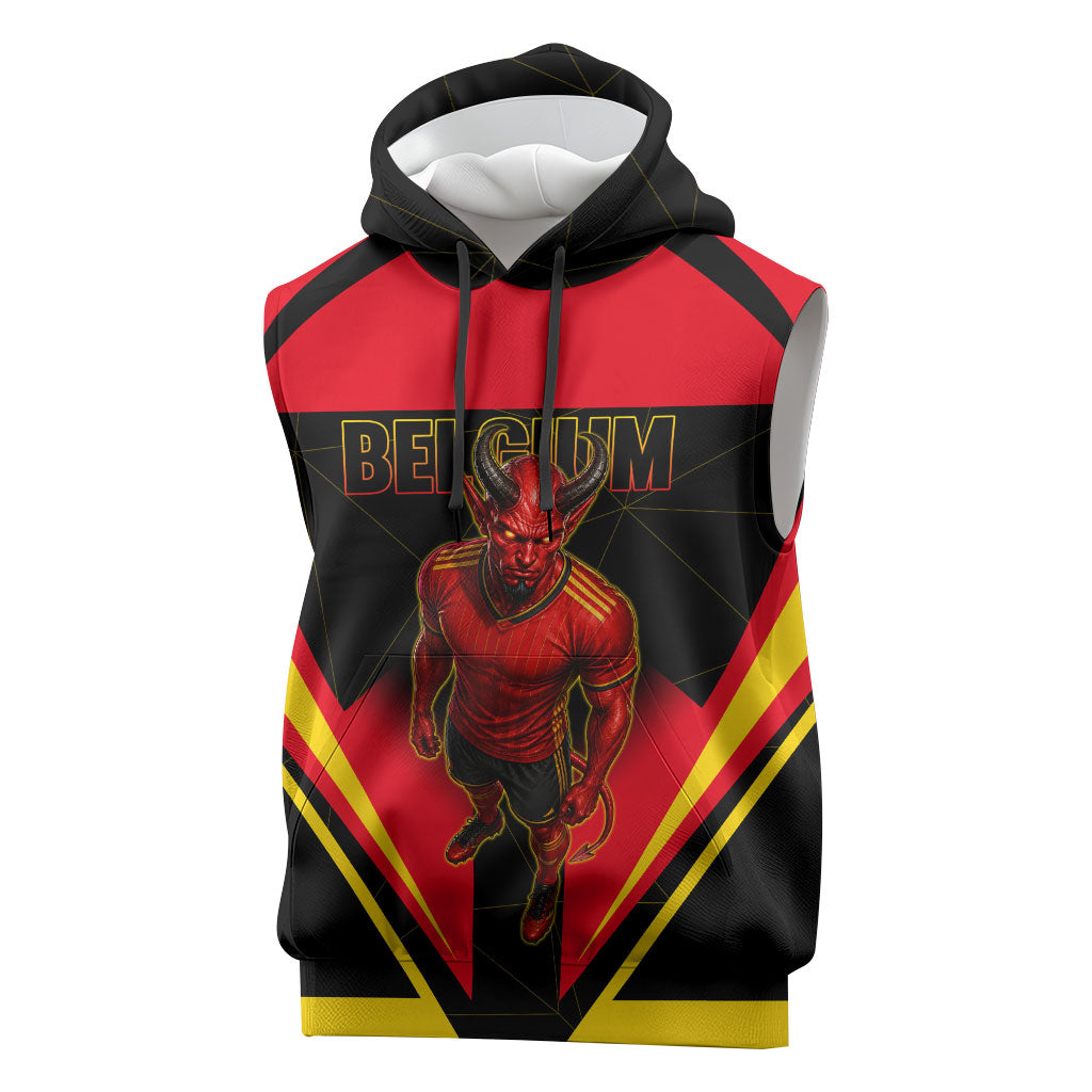 Personalized Belgium Soccer Sleeveless Hoodie Belgian Football Pride Red Devils Mascot