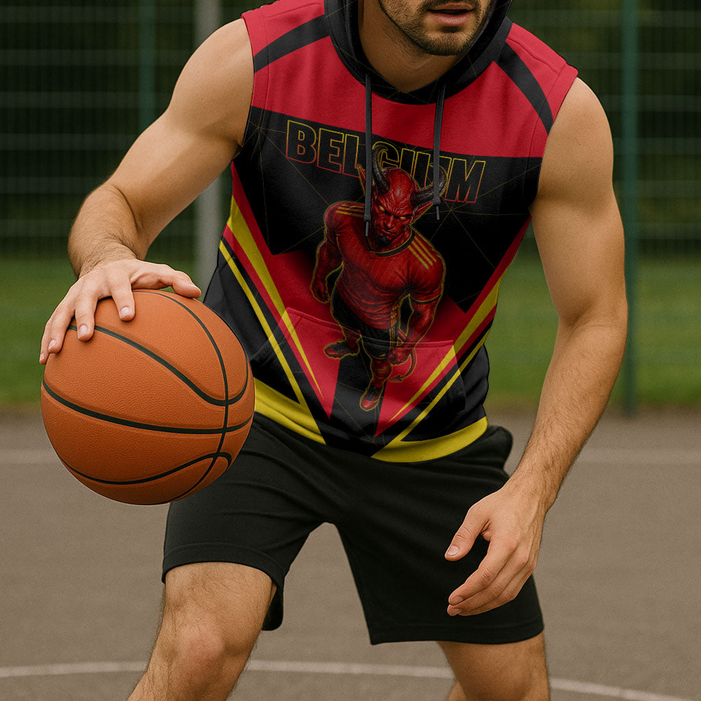 Personalized Belgium Soccer Sleeveless Hoodie Belgian Football Pride Red Devils Mascot