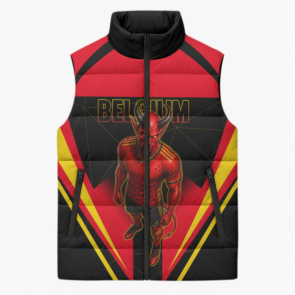 Personalized Belgium Soccer Sleeveless Puffer Jacket Belgian Football Pride Red Devils Mascot