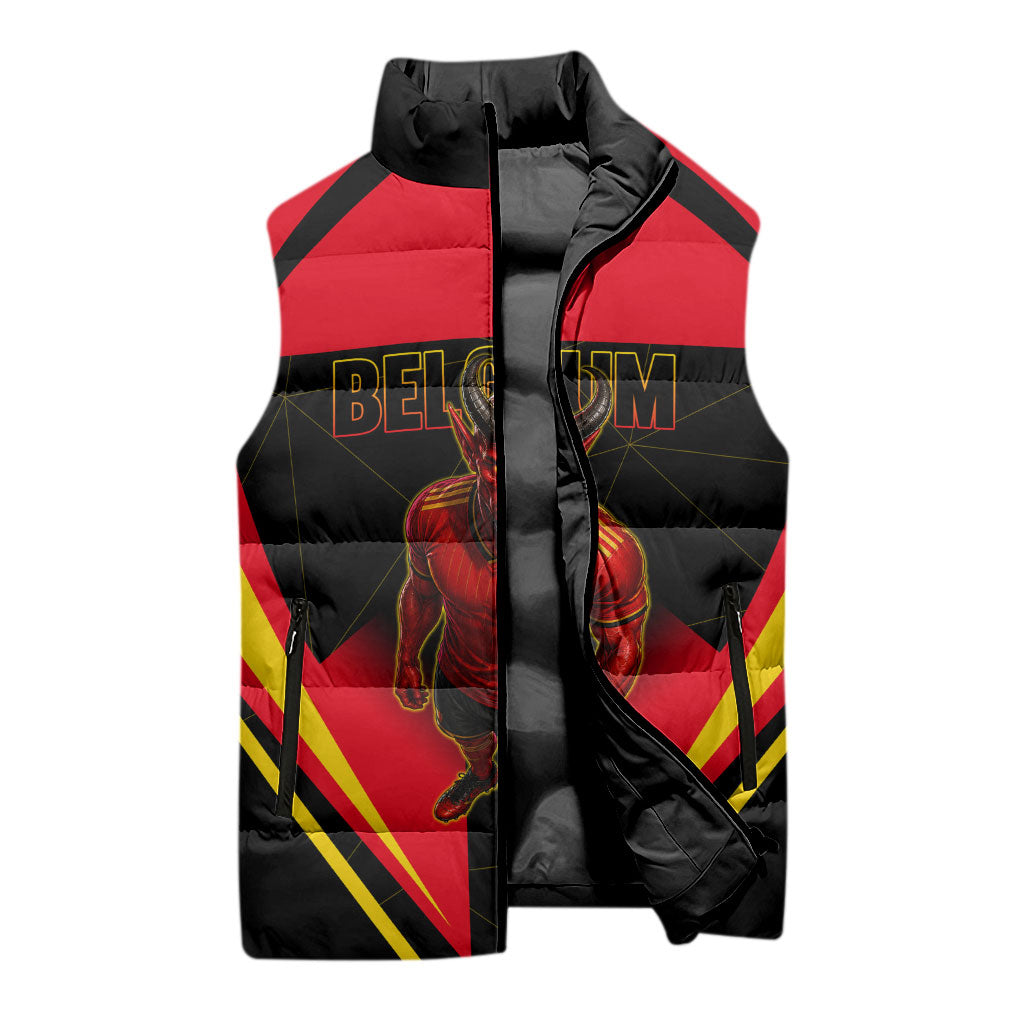 Personalized Belgium Soccer Sleeveless Puffer Jacket Belgian Football Pride Red Devils Mascot