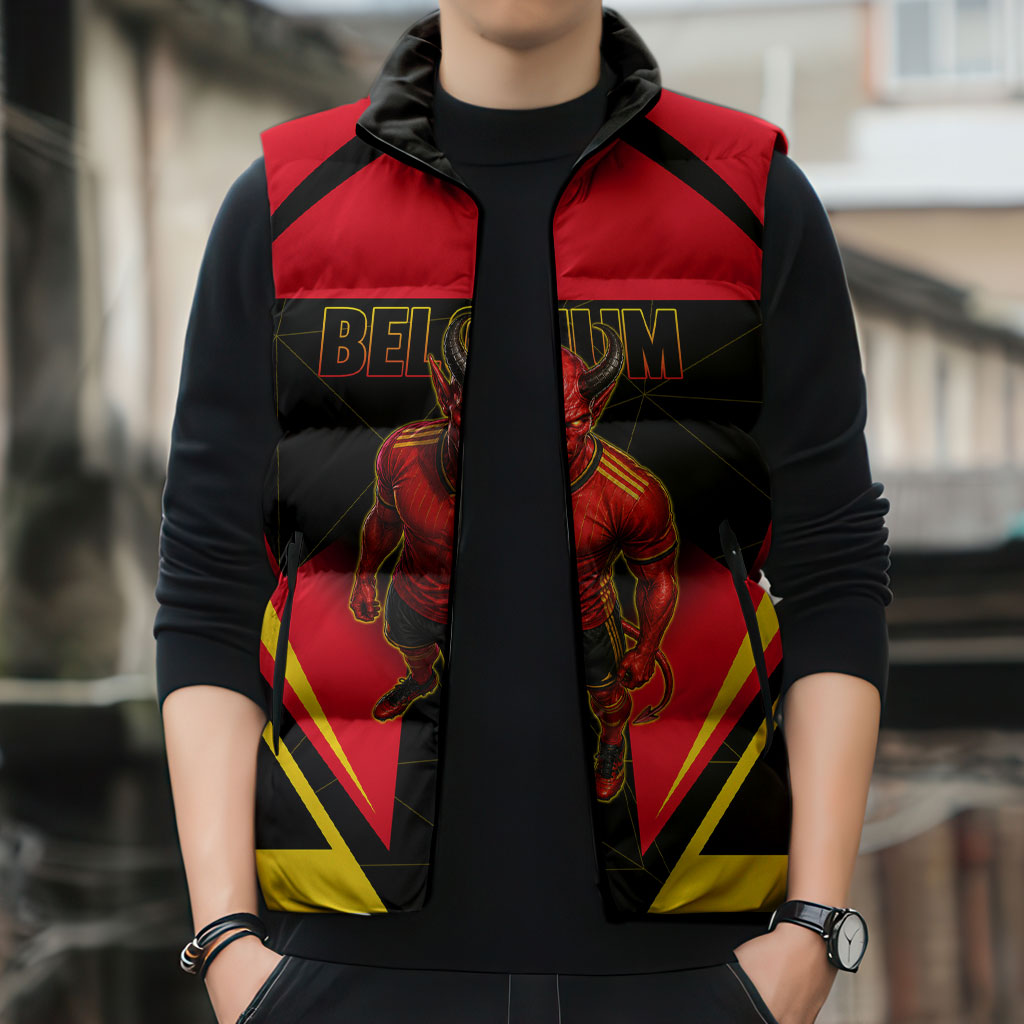 Personalized Belgium Soccer Sleeveless Puffer Jacket Belgian Football Pride Red Devils Mascot