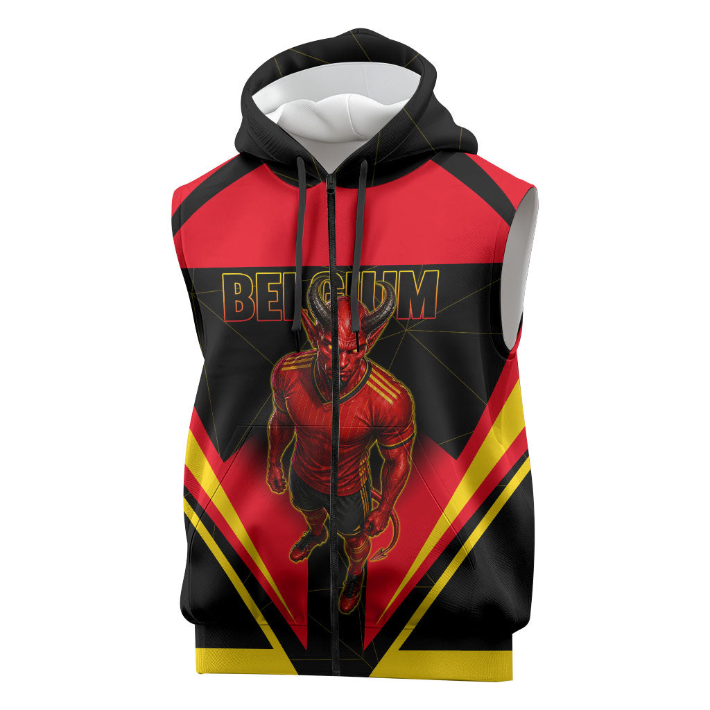 Personalized Belgium Soccer Sleeveless Zip Hoodie Belgian Football Pride Red Devils Mascot