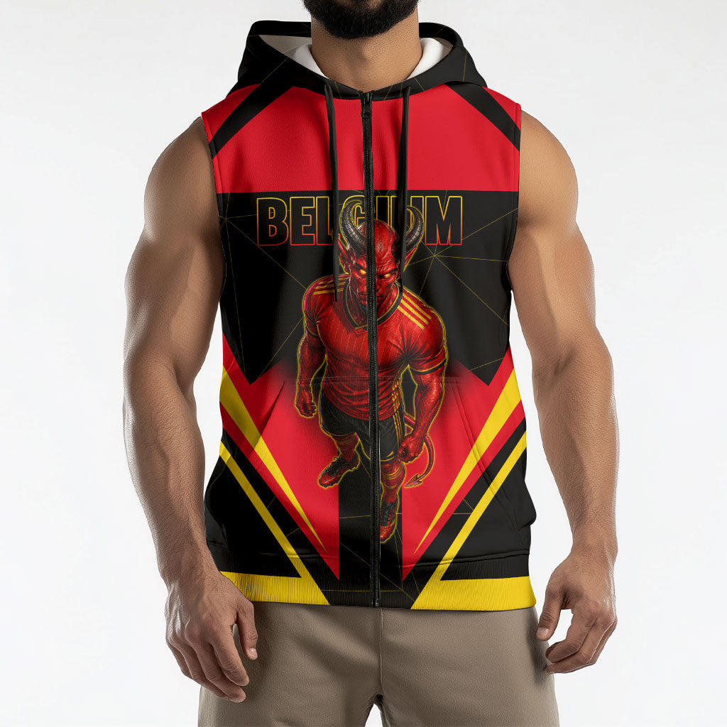 Personalized Belgium Soccer Sleeveless Zip Hoodie Belgian Football Pride Red Devils Mascot