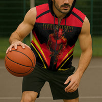 Personalized Belgium Soccer Sleeveless Zip Hoodie Belgian Football Pride Red Devils Mascot