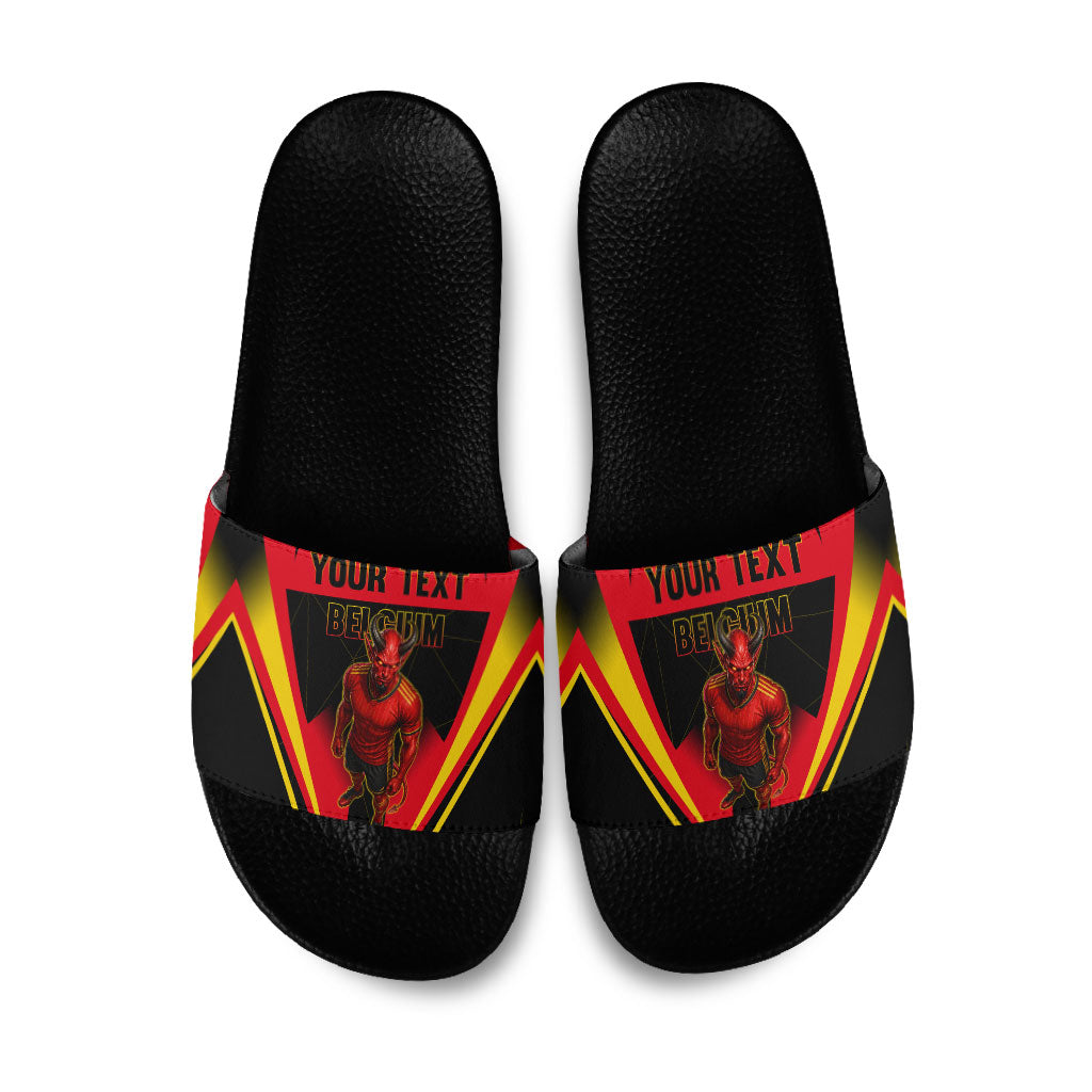 Personalized Belgium Soccer Slide Sandals Belgian Football Pride Red Devils Mascot