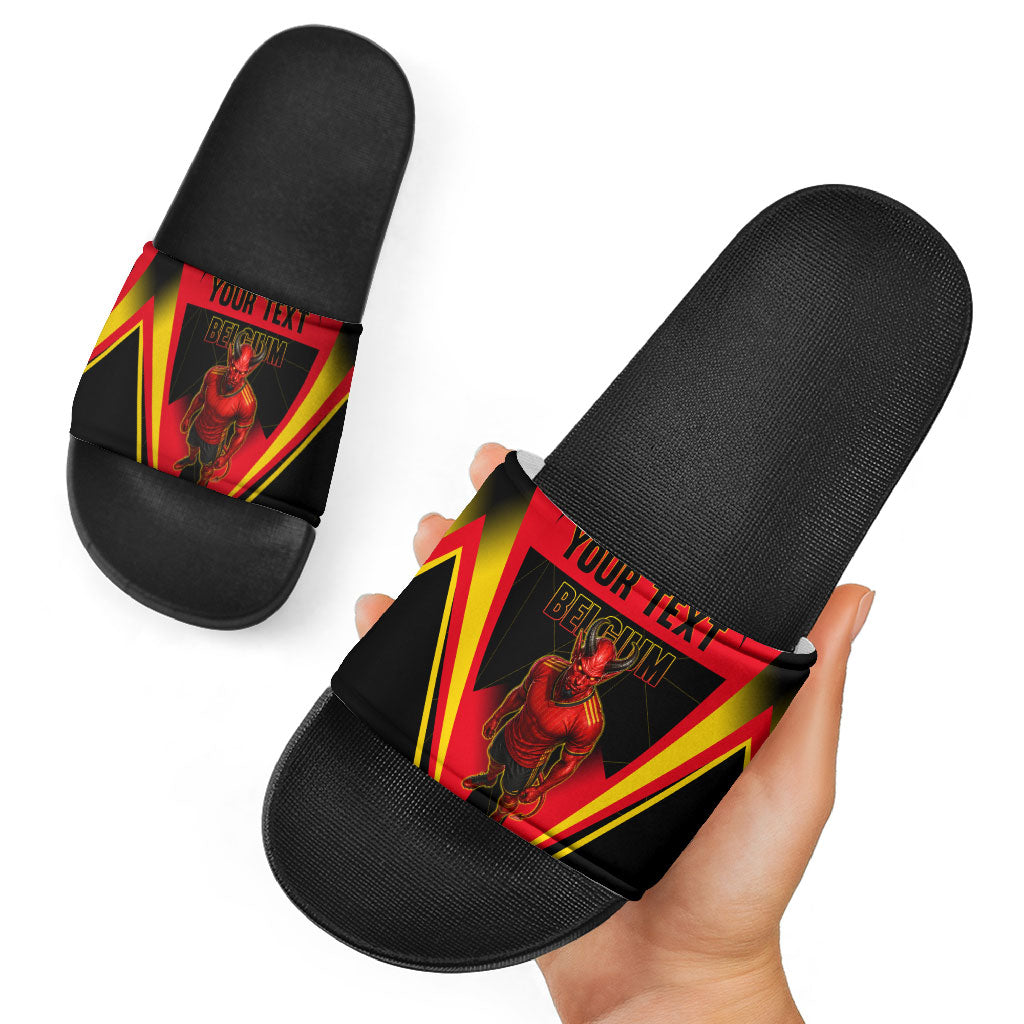Personalized Belgium Soccer Slide Sandals Belgian Football Pride Red Devils Mascot